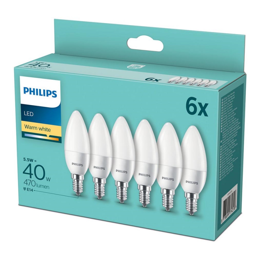 SÆT 6x LED pære Philips E14/5,5W/230V 2700K