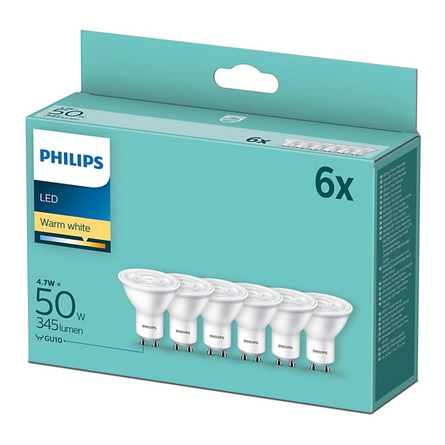 SÆT 6x LED pære Philips GU10/4,7W/230V 2700K