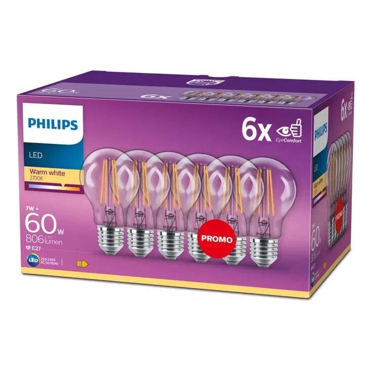 SÆT 6x LED-pære VINTAGE Philips E27/7W/230V 2700K