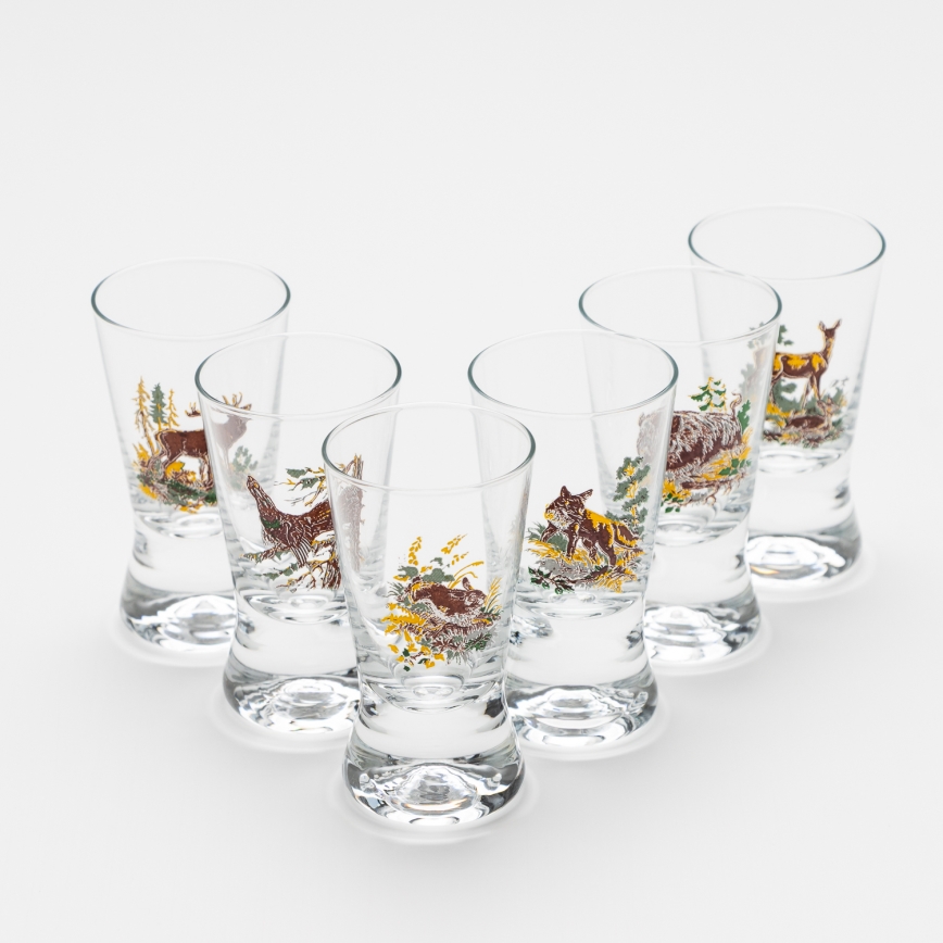 Sæt 6x likørglas m. jagtmotiv