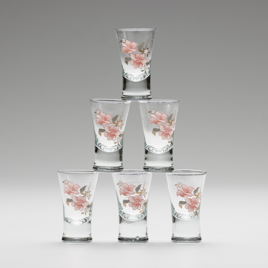 Sæt 6x likørglas med buketmotiv no. 2