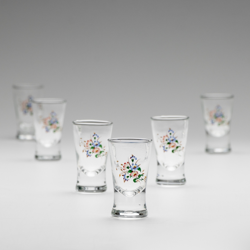 Sæt 6x likørglas med buketmotiv no. 3