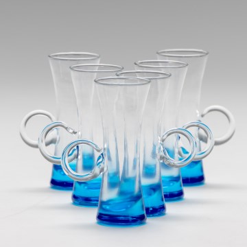 Sæt 6x likørglas med håndtag blå