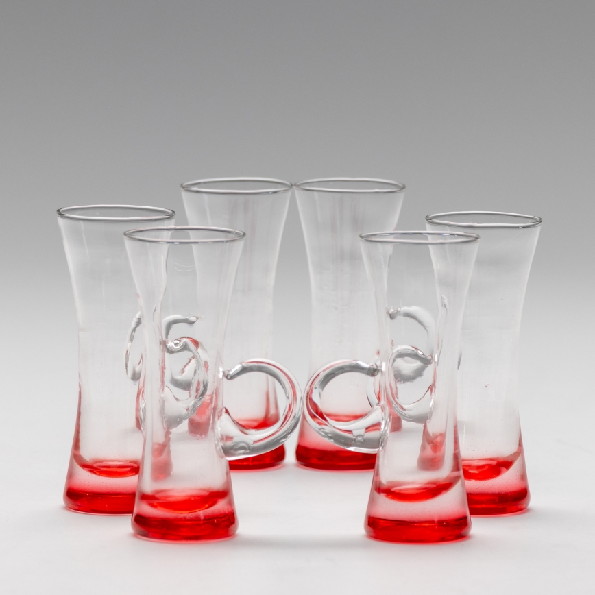 Sæt 6x likørglas med håndtag rød