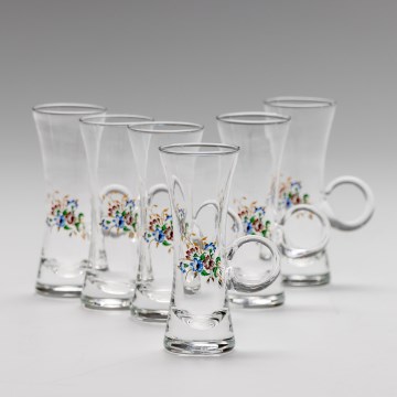 Sæt 6x likørglas med håndtag transparent med buketmotiv no. 2