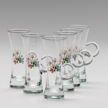 Sæt 6x likørglas med håndtag transparent med buketmotiv no. 3