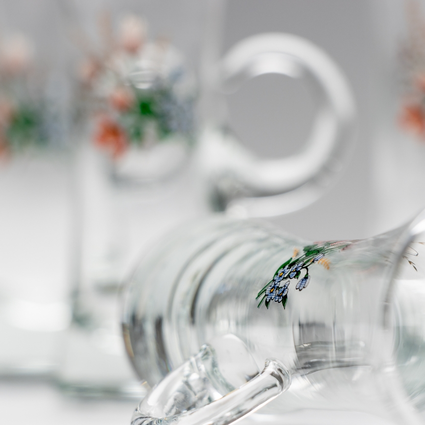 Sæt 6x likørglas med håndtag transparent med buketmotiv no. 3
