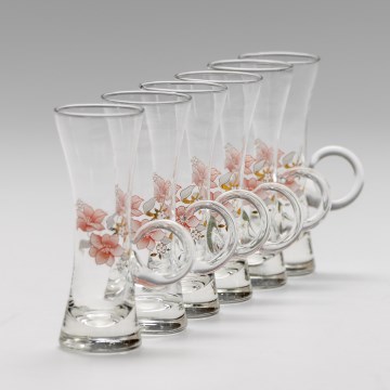 Sæt 6x likørglas med håndtag transparent med buketmotiv no. 4