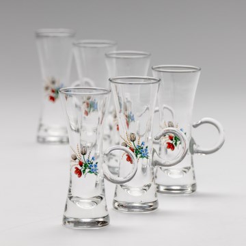 Sæt 6x likørglas med håndtag transparent med buketmotiv no. 5