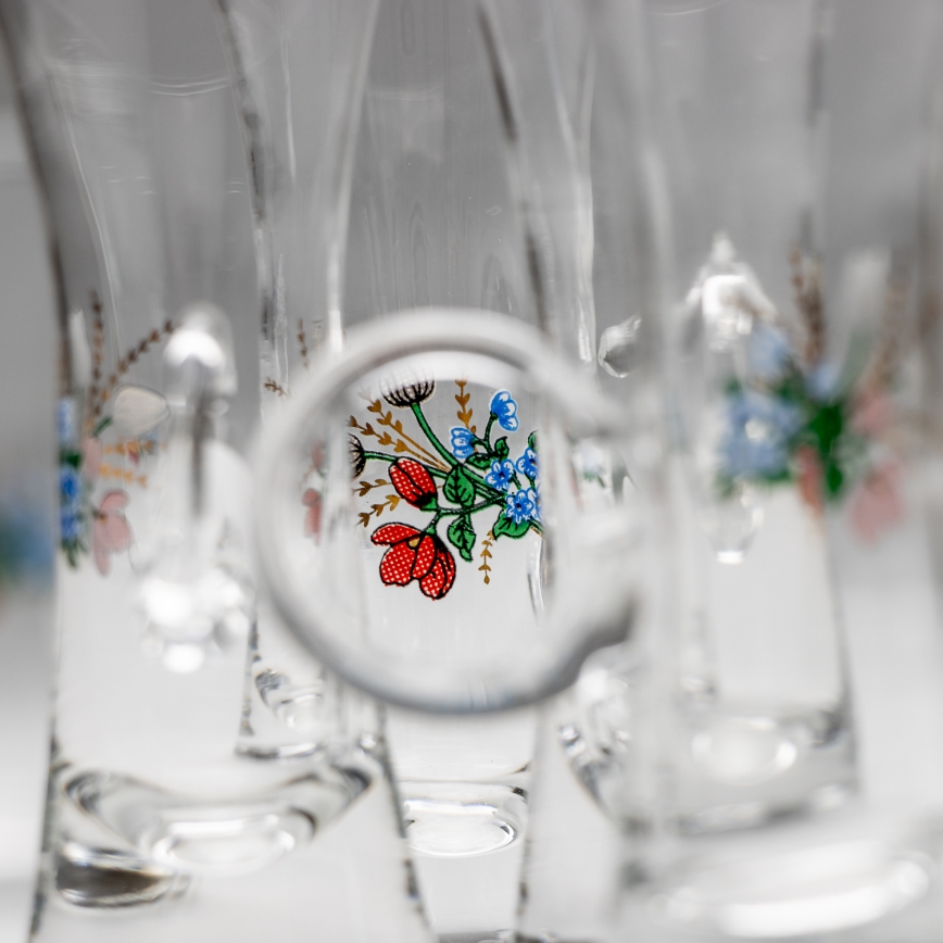 Sæt 6x likørglas med håndtag transparent med buketmotiv no. 5