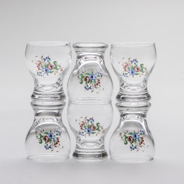 Sæt 6x likørglas transparent - blomstermønster no. 4