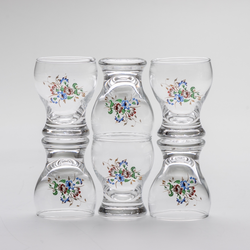 Sæt 6x likørglas transparent - blomstermønster no. 4