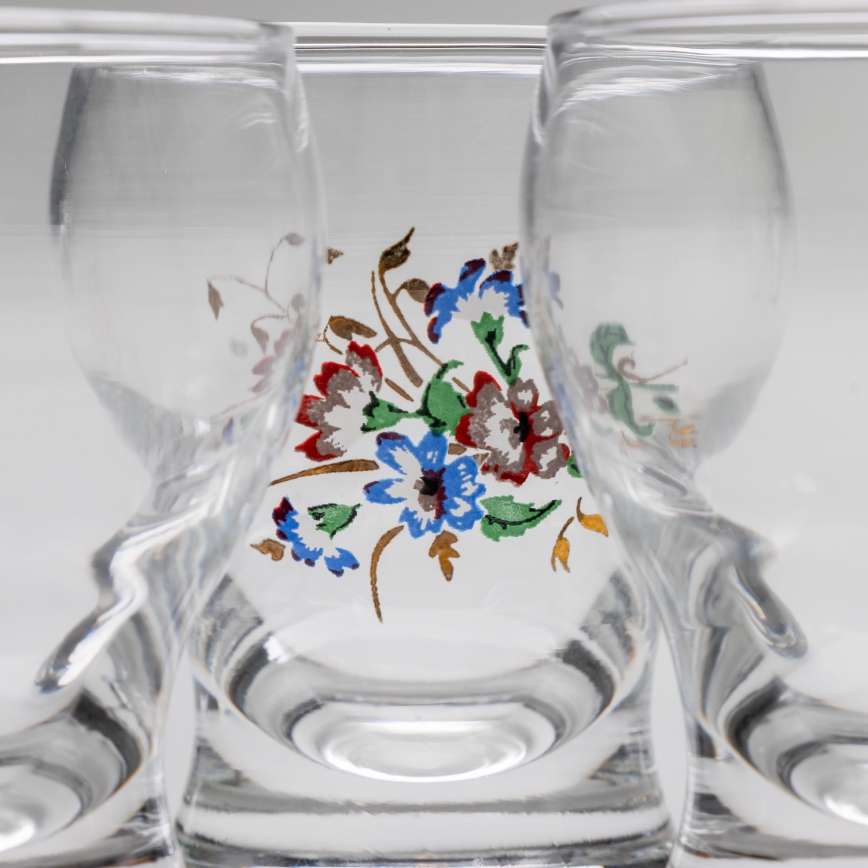 Sæt 6x likørglas transparent - blomstermønster no. 4