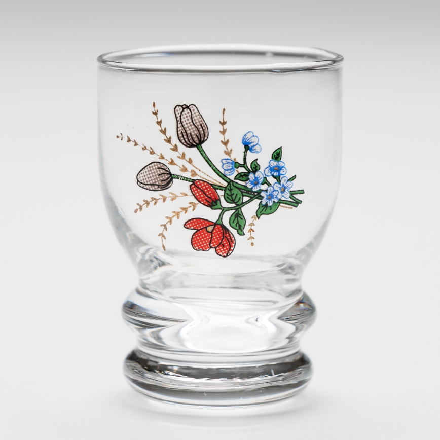 Sæt 6x likørglas transparent - blomstermønster no. 6