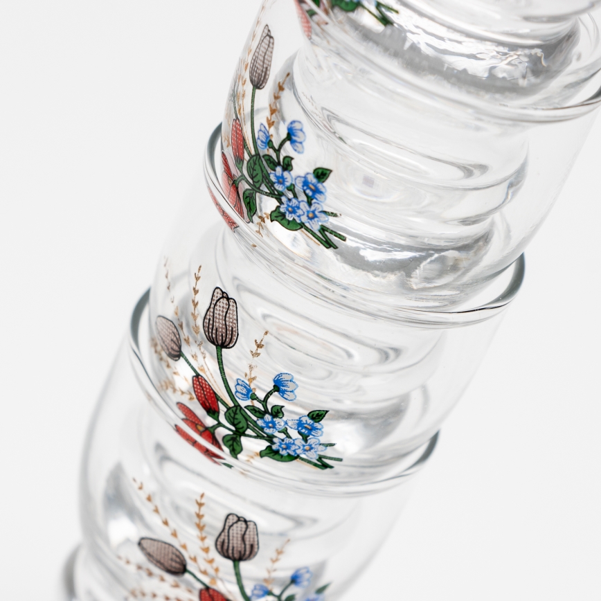 Sæt 6x likørglas transparent - blomstermønster no. 6