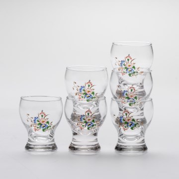 Sæt 6x likørglas transparent - blomstermønster nr. 3