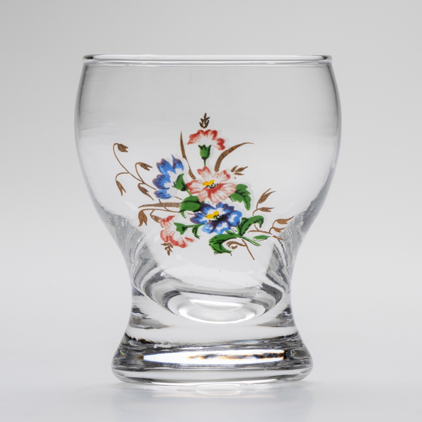Sæt 6x likørglas transparent - blomstermønster nr. 3
