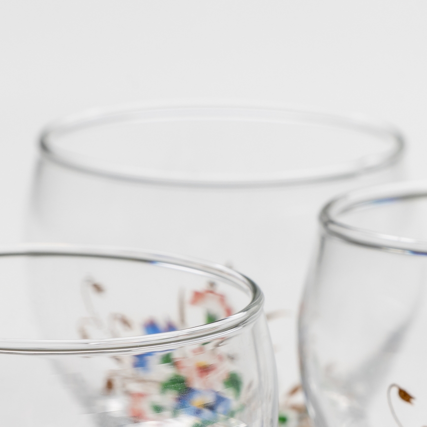 Sæt 6x likørglas transparent - blomstermønster nr. 3