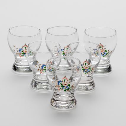 Sæt 6x likørglas transparent - blomstermønster nr. 3