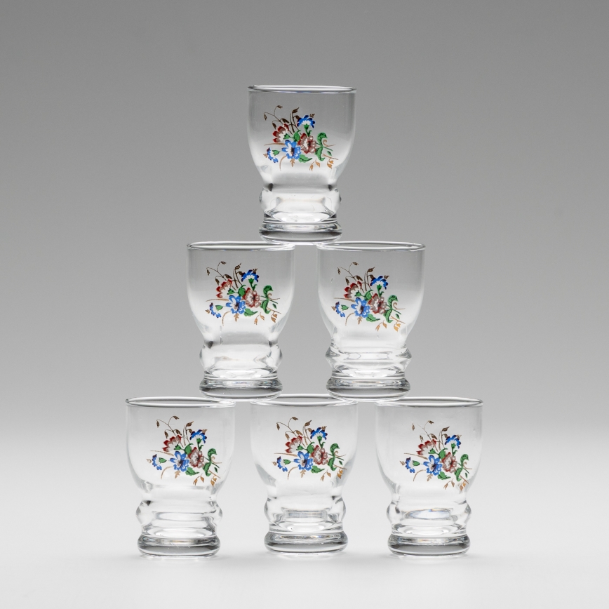 Sæt 6x likørglas transparent - blomstermønster nr. 5