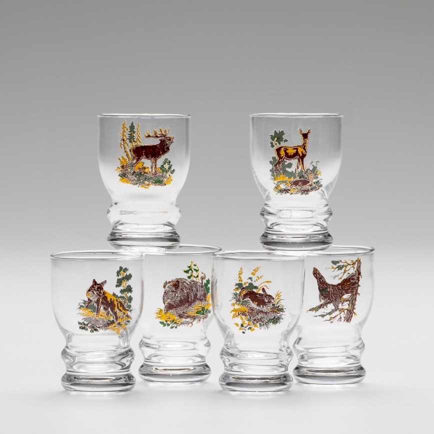 Sæt 6x likørglas transparent - jagtmotiv