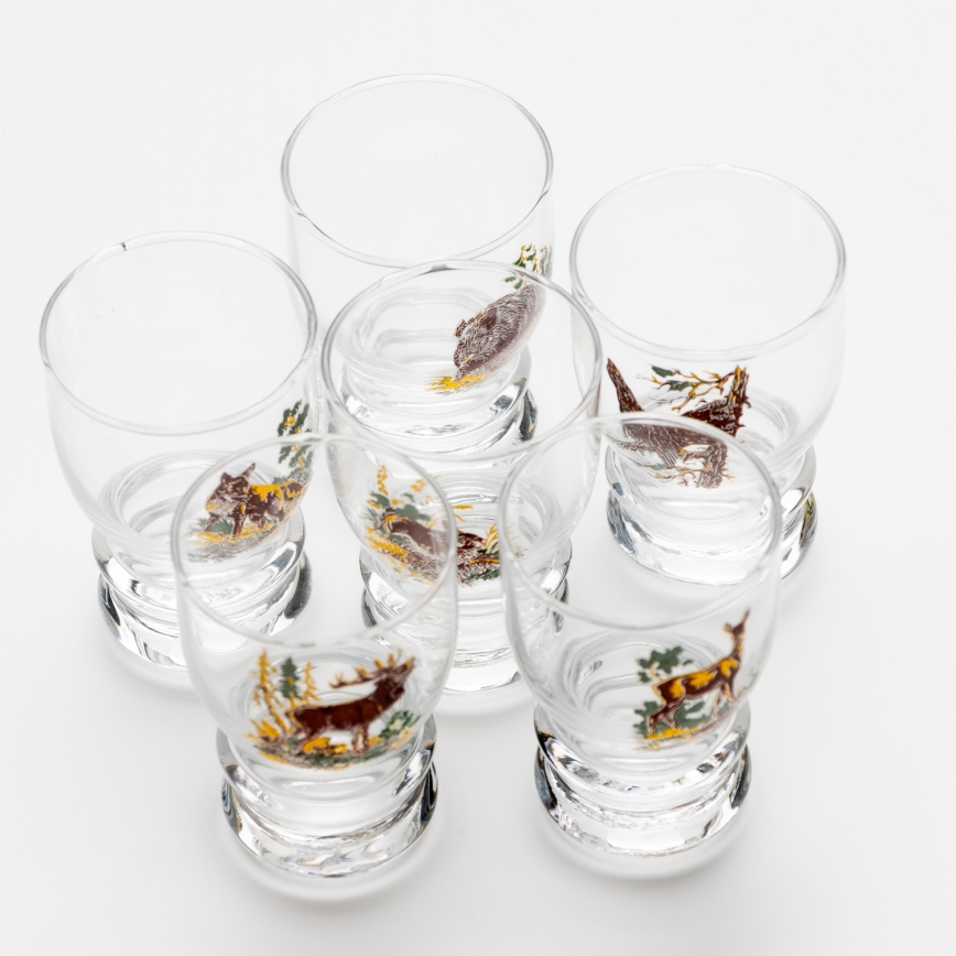 Sæt 6x likørglas transparent - jagtmotiv