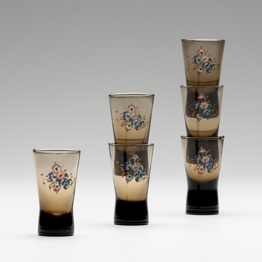 Sæt 6x shotglas røget med buketmotiv no. 2
