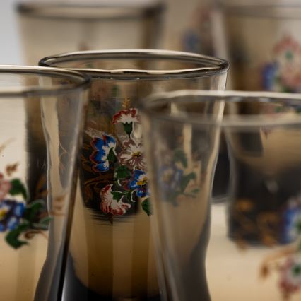 Sæt 6x shotglas røget med buketmotiv no. 2