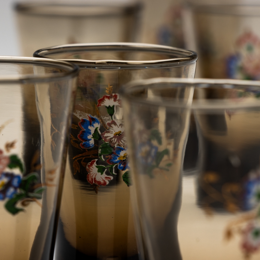 Sæt 6x shotglas røget med buketmotiv no. 2