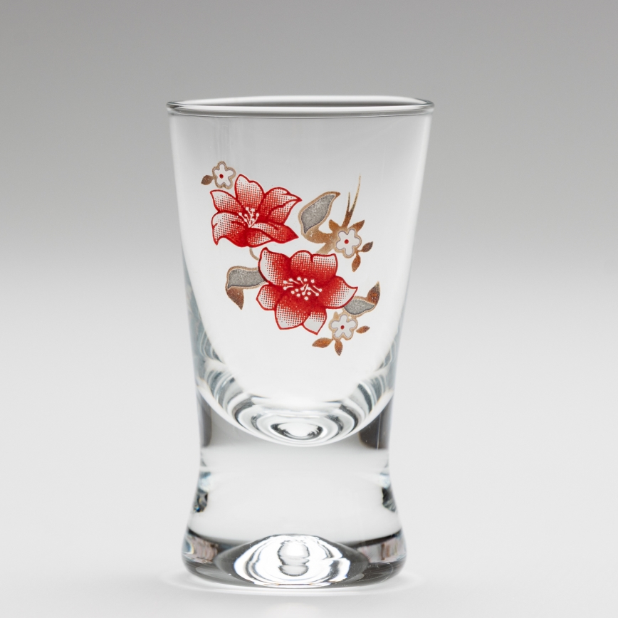 Sæt 6x shotglas transparent med buketmotiv no. 2