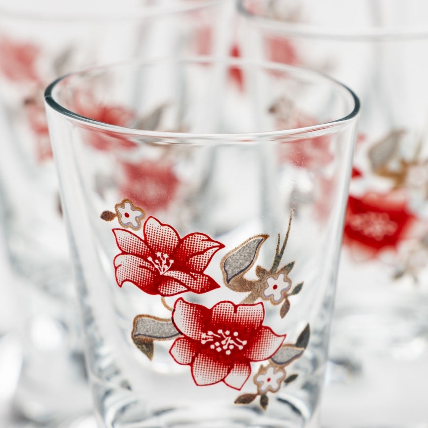 Sæt 6x shotglas transparent med buketmotiv no. 2
