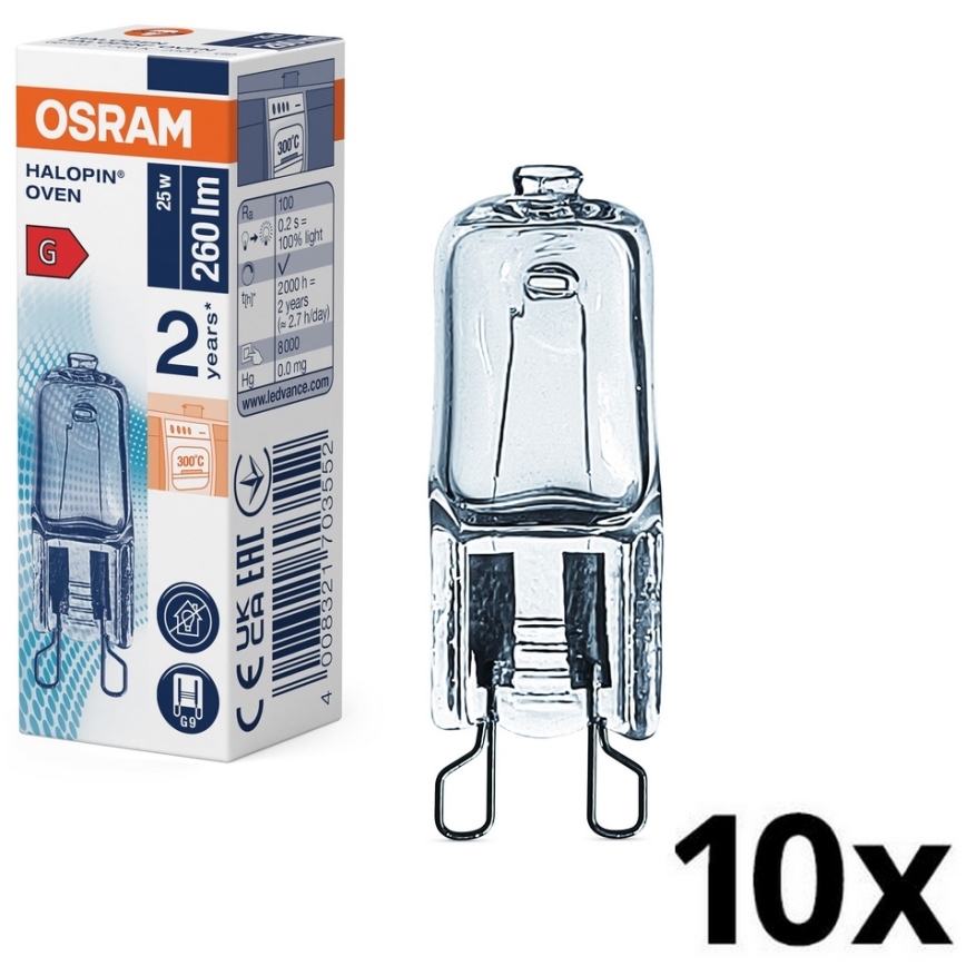 Sæt med 10 pærer til ovn HALOPIN G9/25W/230V 2700K - Osram