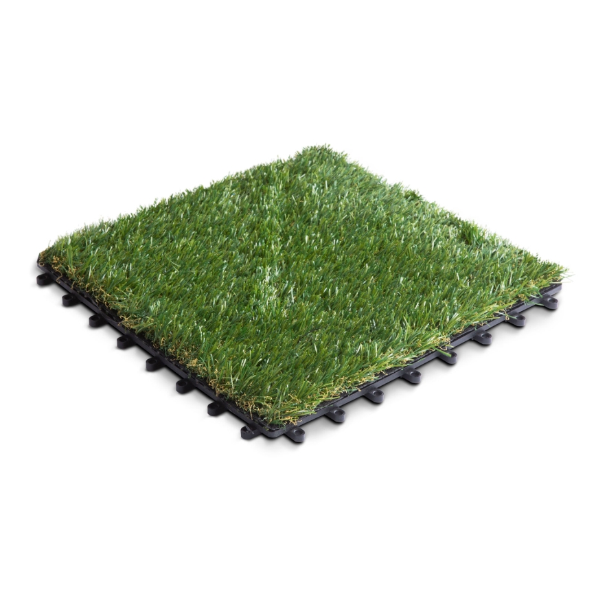 Sæt med 11 stk. kunstgræs 30×30 cm, 20 mm, grøn