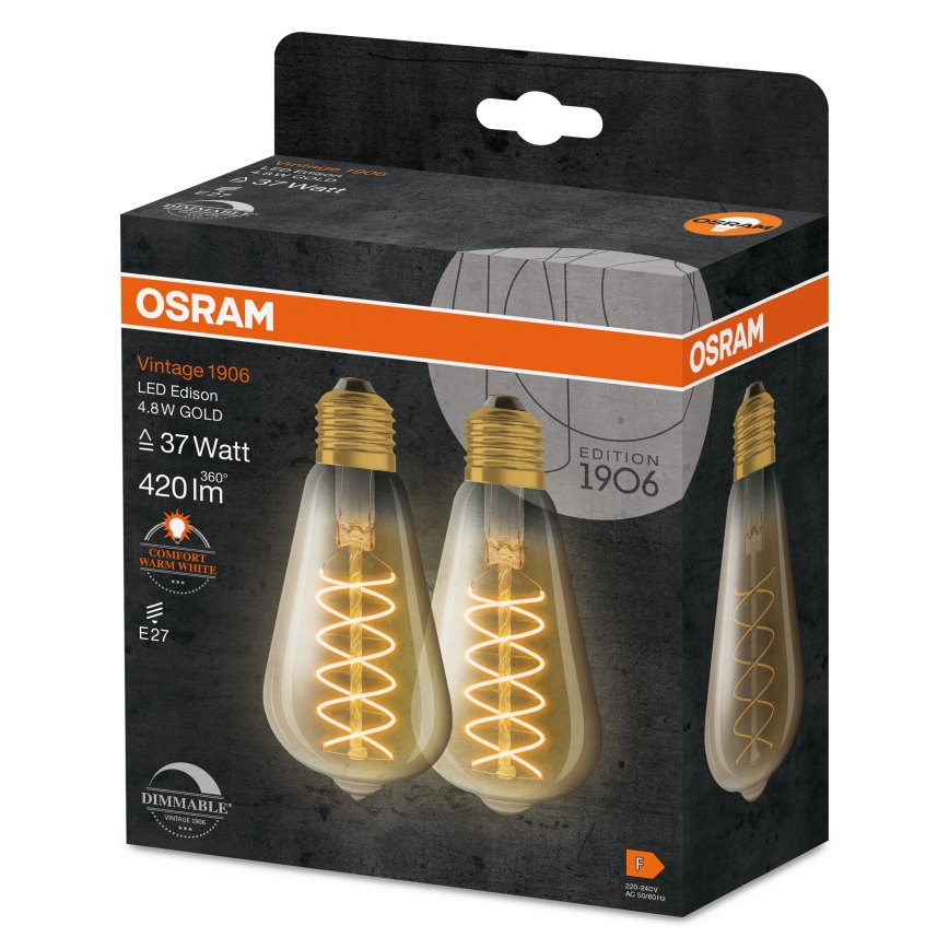 Sæt med 2 dæmpbare LED-pærer VINTAGE FILAMENT E27/7,8W/230V 1800K - Osram