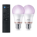 Sæt med 2 dæmpbare LED RGB-pærer Philips SMART A60 E27/8,5W/230V 2200-6500K + fjernbetjening