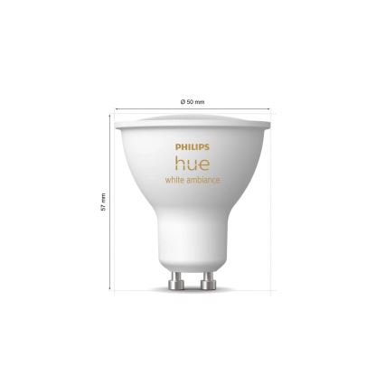 Sæt med 2 dæmpbare LED-pærer Philips Hue WHITE AMBIANCE GU10/4,2W/230V 2200-6500K + dimmer