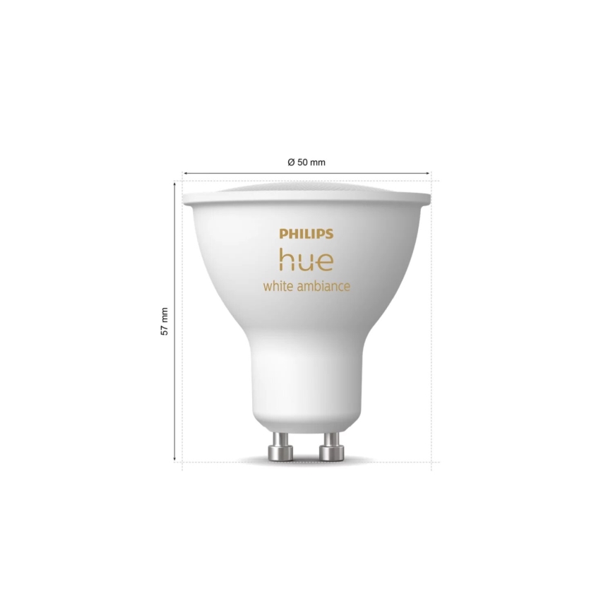 Sæt med 2 dæmpbare LED-pærer Philips Hue WHITE AMBIANCE GU10/4,2W/230V 2200-6500K + dimmer