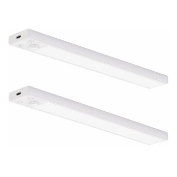 Sæt med 2 genopladelige LED-belysninger til møbler med bevægelses- og skumringssensor VIRO LED/1,2W/3,7V 800 mAh 3000/4000/6500K 30 cm hvid