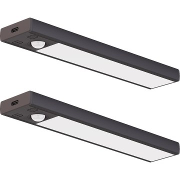 Sæt med 2 genopladelige LED-møbelbelysninger med bevægelses- og skumringssensor VIRO LED/1W/3,7V 800 mAh 3000/4000/6500K 20 cm sort