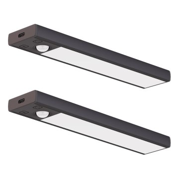 Sæt med 2 genopladelige LED-møbellys med bevægelses- og skumringssensor VIRO LED/1W/3,7V 800 mAh 3000/4000/6500K 20 cm sort