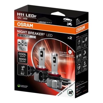 Sæt med 2 LED-bilpærer NIGHT BREAKER SMART H11 PGJ19-2/14W/12V 6000K - Osram