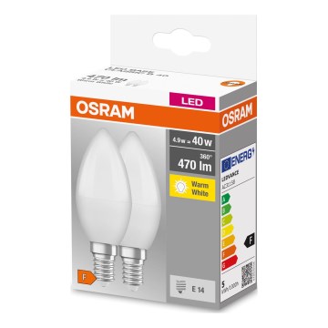 Sæt med 2 LED-pærer B38 E14/4,9W/230V 2700K - Osram
