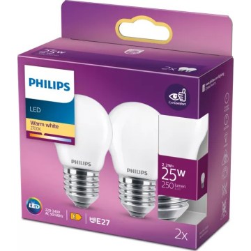 Sæt med 2 LED-pærer Philips P45 E27/2,2W/230V 2700K