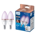 Sæt med 2 LED RGB dæmpbare pærer Philips SMART C37 E14/4,9W/230V 2200-6500K CRI 90