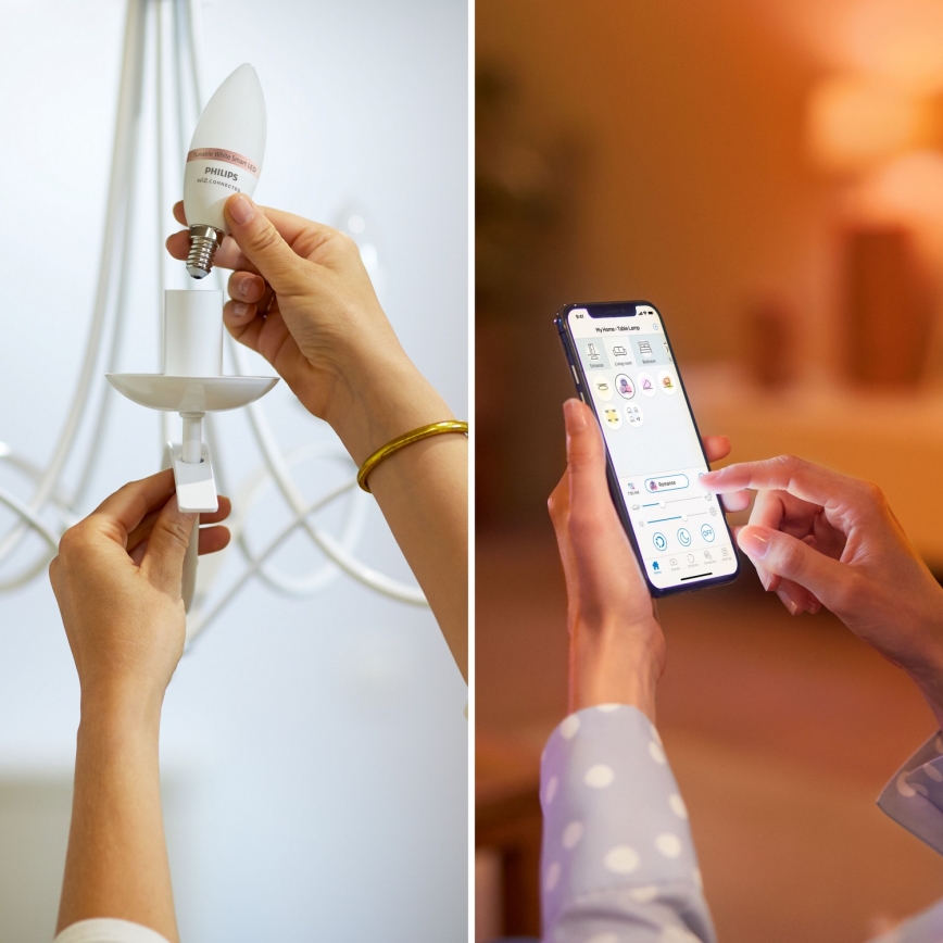 Sæt med 2 LED RGB dæmpbare pærer Philips SMART C37 E14/4,9W/230V 2200-6500K CRI 90