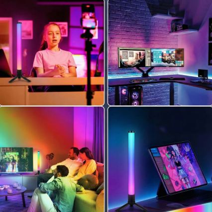 Sæt med 2 LED RGBIC dæmpbare bordlamper LED/5W/5V sort + fjernbetjening