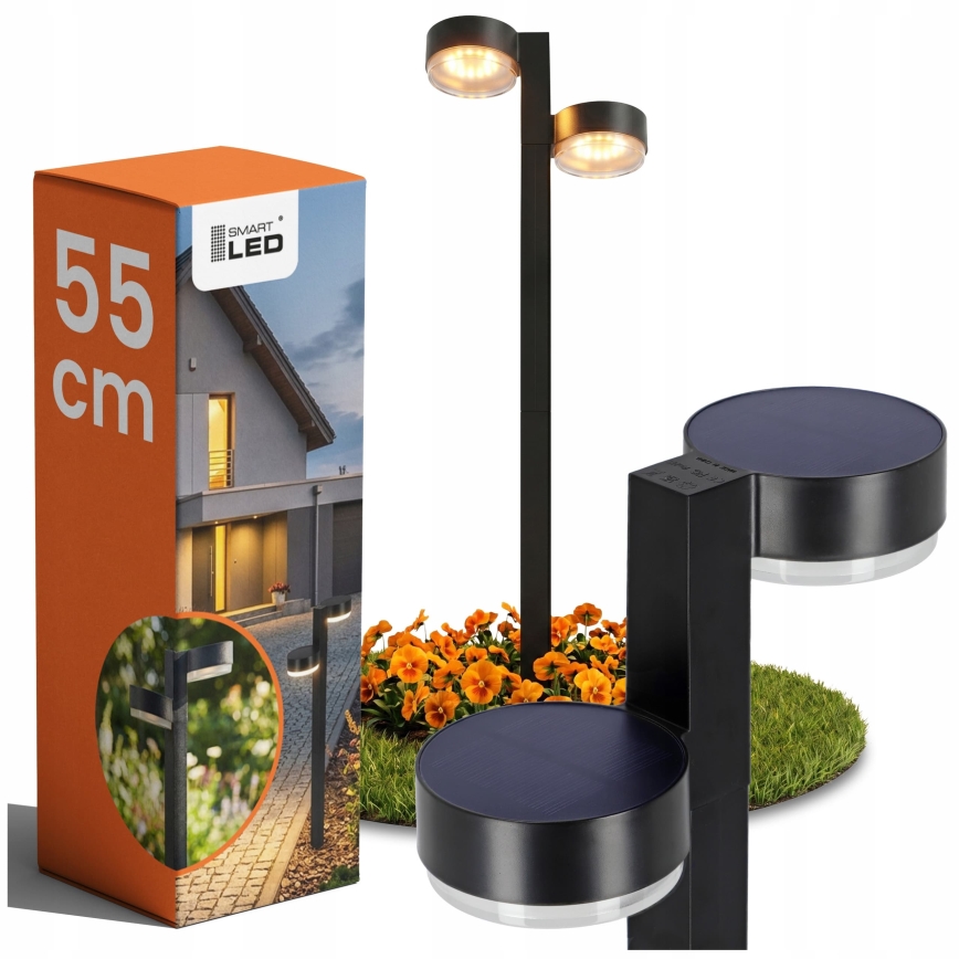 Sæt med 2 LED-solcellelamper 2xLED/1W/3,7V 1200 mAh 55 cm IP65 sort