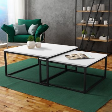 Sæt med 2 sofaborde DUAL 76x76/66x66 cm sort/hvid