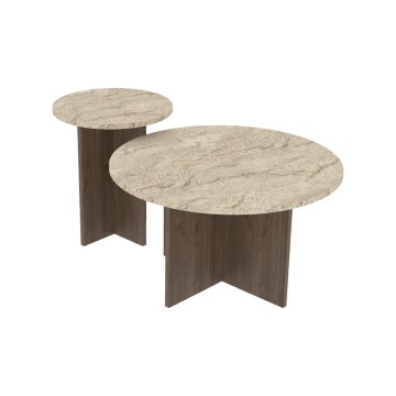 Sæt med 2 sofaborde PURO Ø 40/70 cm valnød/beige