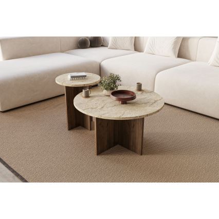 Sæt med 2 sofaborde PURO Ø 40/70 cm valnød/beige